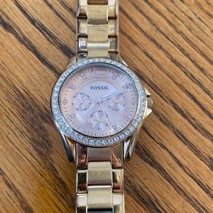 Fossil gold watch with diamonds